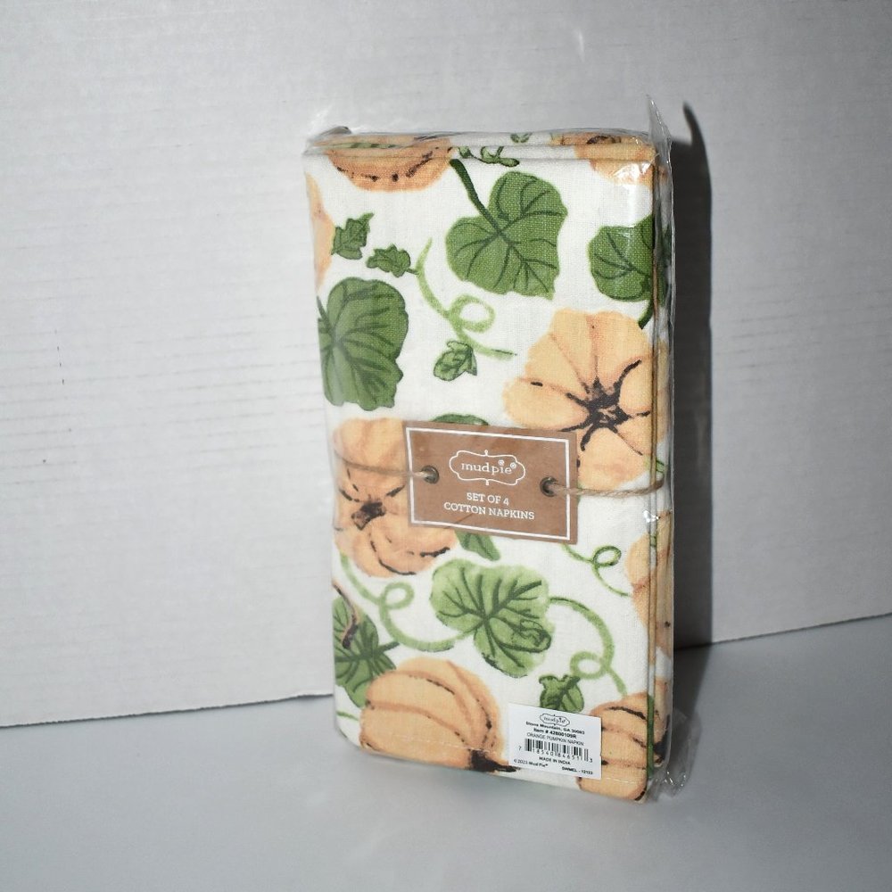 Mud Pie Harvest Orange Pumpkin Napkins, Set of 4 #42800109R NWT
